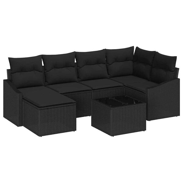 vidaXL Set Divano da Giardino 7 pcs Nero Poly Rattan