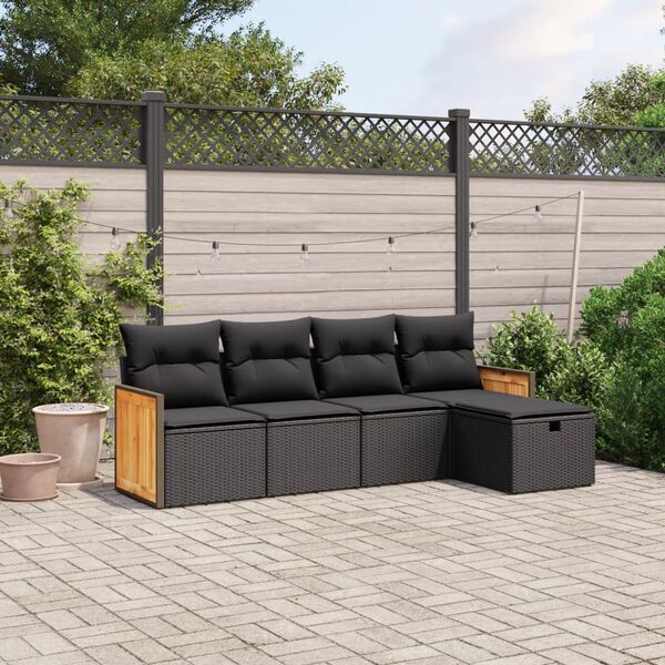 vidaXL Set Divani da Giardino 5 pz con Cuscini in Polyrattan Nero