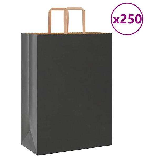 vidaXL Sacchetti di Carta 250 pz con Manici Neri 32x17x44 cm