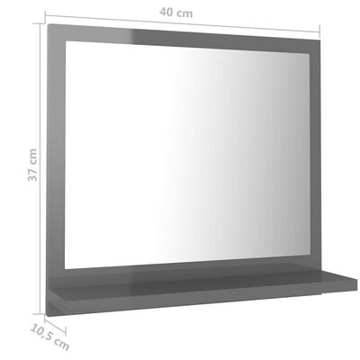 vidaXL Specchio da Bagno Grigio Lucido 40x10,5x37 cm Legno Multistrato