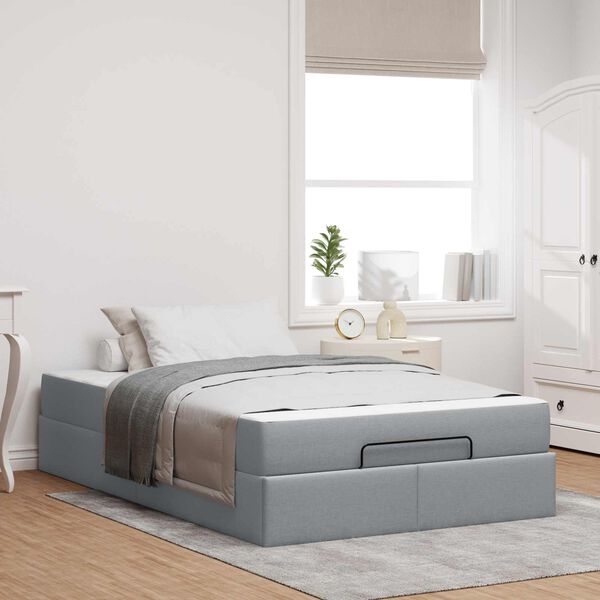 vidaXL Struttura letto con materasso 2 pcs Grigio chiaro Tessuto