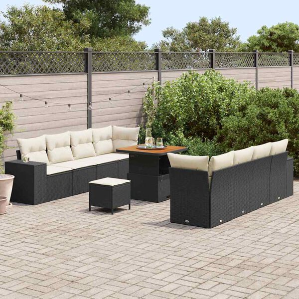 vidaXL Set Divano da Giardino 11 pcs Nero e Crema polyrattan