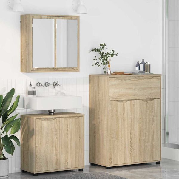 vidaXL Set di mobili per il bagno con cassetto 3 pcs Rovere Sonoma