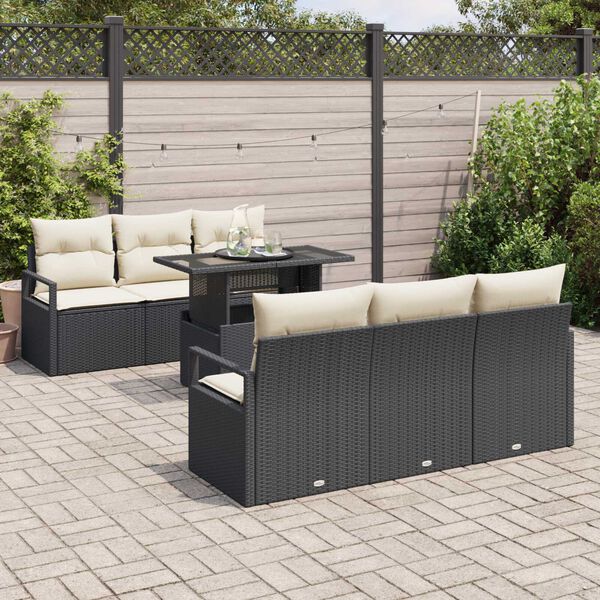 vidaXL Set Divano da Giardino con cuscino 7 pcs Nero Poly Rattan
