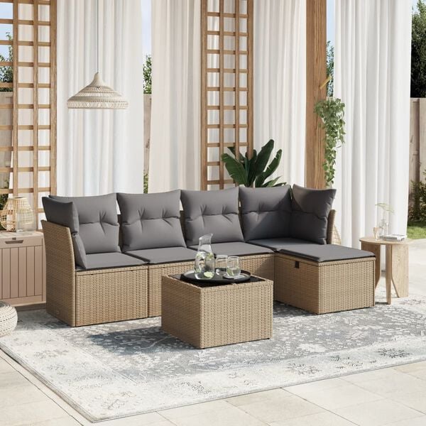 vidaXL Set Divano da Giardino 6 pz con Cuscini Beige Misto Polyrattan