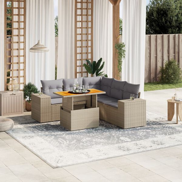 vidaXL Set Divano da Giardino 6 pz con Cuscini Beige in Polyrattan