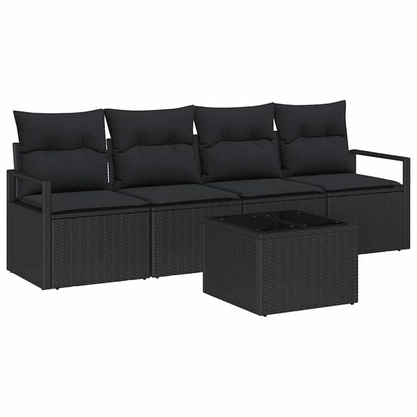vidaXL Set di divani con cuscino 5 pcs Nero polyrattan