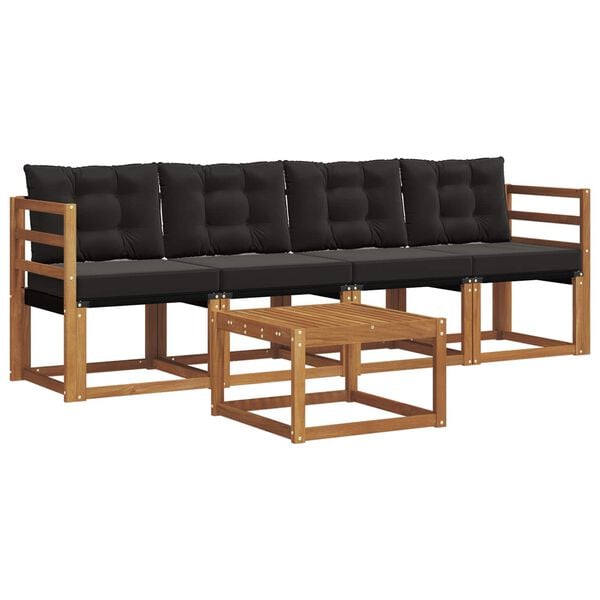vidaXL Set di divani da esterno con cuscino 5 pcs Naturale e Nero