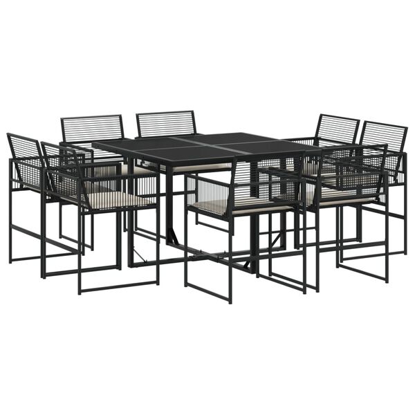 vidaXL Set da Pranzo da Giardino 9 pz con Cuscini Nero in Polyrattan