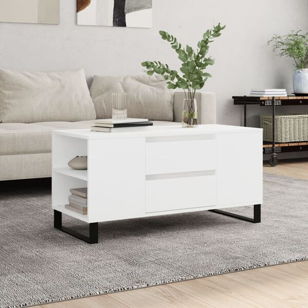 vidaXL Tavolino da Salotto Bianco 102x44,5x50 cm in Legno Multistrato