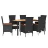 vidaXL Set da Pranzo da Giardino 7 pz Nero con Cuscini in Polyrattan