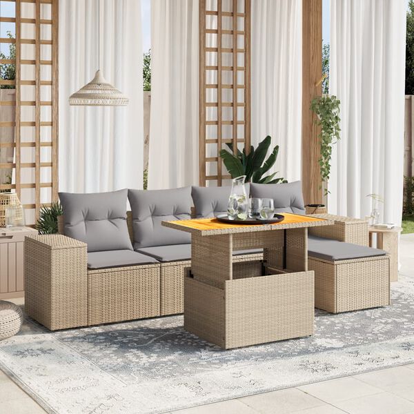 vidaXL Set Divano da Giardino 6 pz con Cuscini Beige in Polyrattan