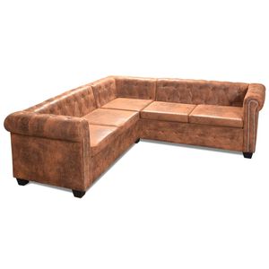 vidaXL Divano Angolare Chesterfield a 5Posti Pelle Artificiale Marrone