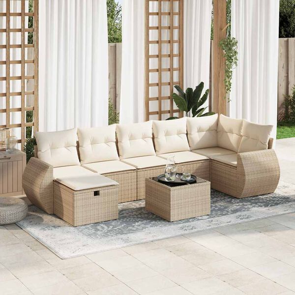 vidaXL Set Divani da Giardino 7 pz con Cuscini Beige in Polyrattan