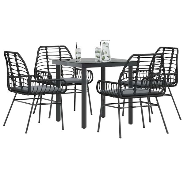 vidaXL Set da Pranzo da Giardino con Cuscini 5 pz Polyrattan Vetro
