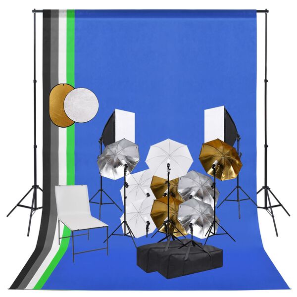 vidaXL Kit Studio Fotografico con Luci Ombrelli Fondale e Riflettore