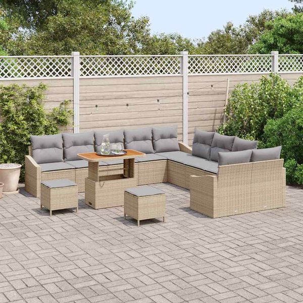 vidaXL Set Divano da Giardino con cuscino 13 pcs Beige Poly Rattan