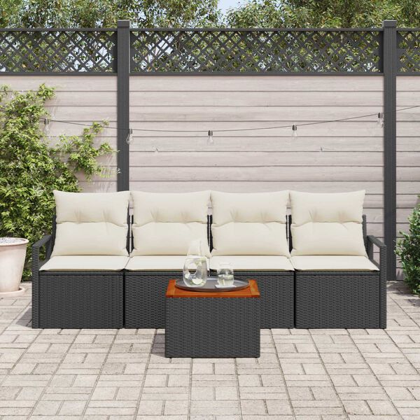 vidaXL Set Divano da Giardino 5 pcs Nero e Crema polyrattan