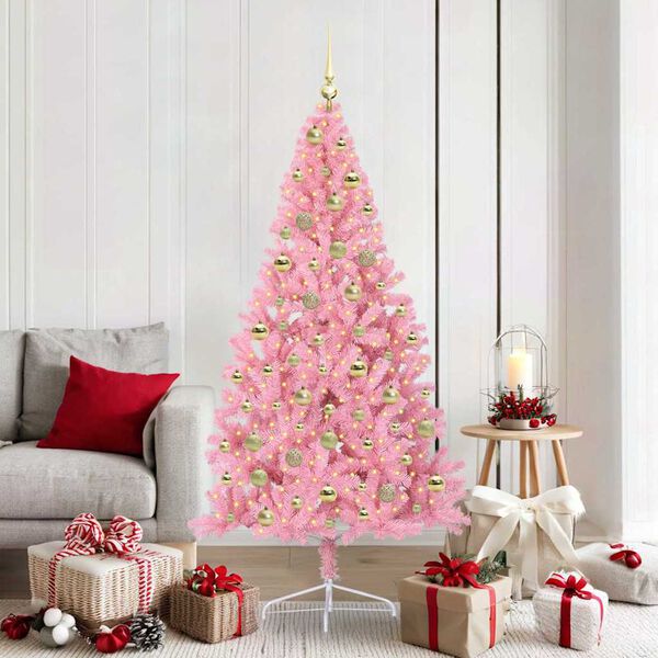 vidaXL Albero di Natale artificiale con luci integrate Rosa 180 cm PVC