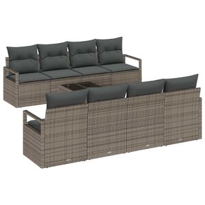 vidaXL Set Divano da Giardino con cuscino 9 pcs Grigio polyrattan
