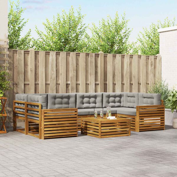 vidaXL Set di divani da esterno 7 pcs Grigio Naturale e Chiaro