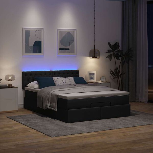 vidaXL Pouf Letto con Materasso e LED Nero 140x200 cm in Tessuto
