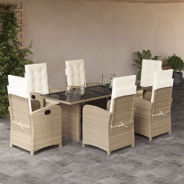 vidaXL Set da Pranzo da Giardino 7 pz con Cuscini Beige in Polyrattan