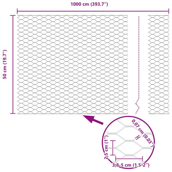 vidaXL Recinzione Esagonale Verde 0.5 x 10 m Acciaio