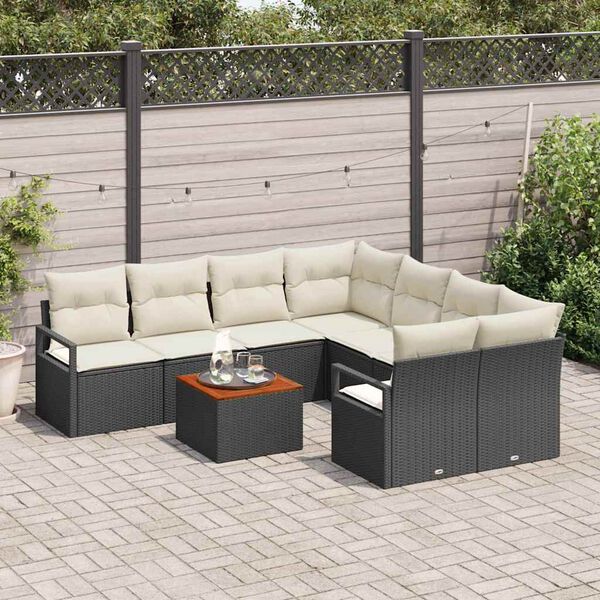 vidaXL Set Divano da Giardino con cuscino 9 pcs Nero polyrattan