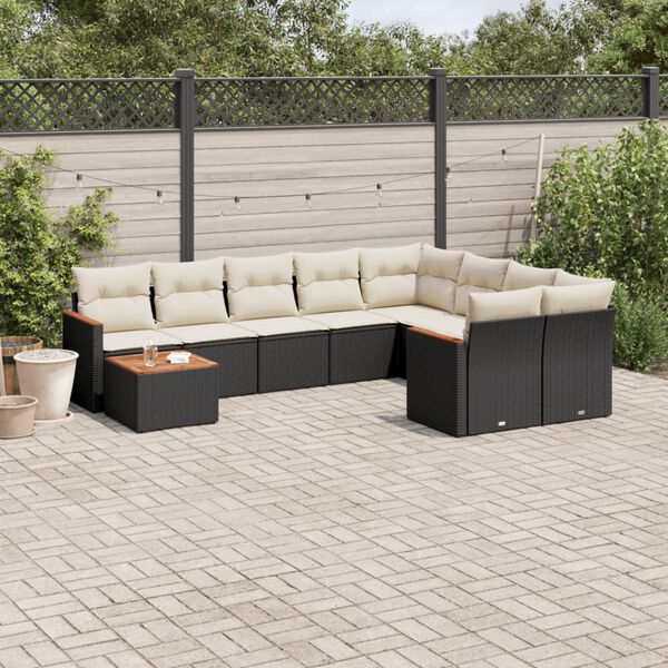 vidaXL Set Divani da Giardino 10pz con Cuscini in Polyrattan Nero
