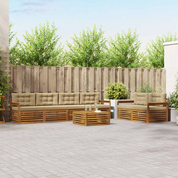 vidaXL Set di divani da esterno con cuscino 7 pcs Naturale e Beige