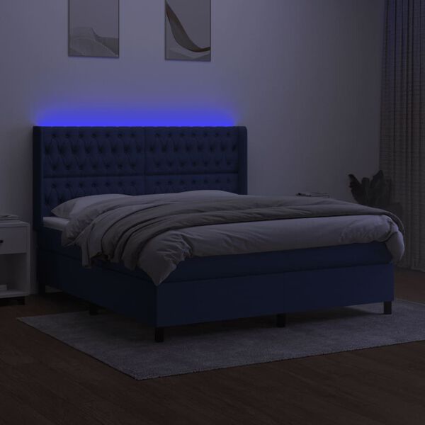 vidaXL Letto a Molle con Materasso e LED Blu 160x200 cm in Tessuto