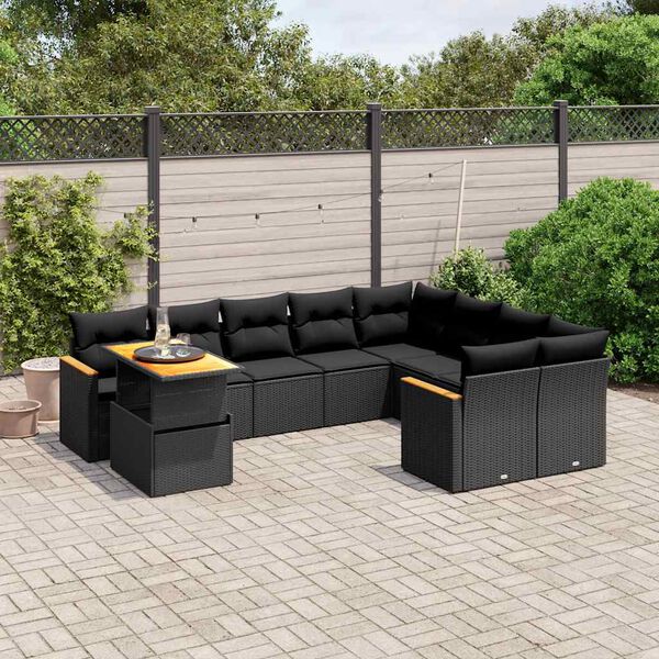 vidaXL Set Divani da Giardino 10pz con Cuscini in Polyrattan Nero