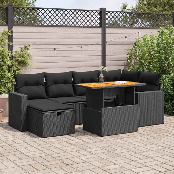 vidaXL Set Divani da Giardino con Cuscini 8 pz Nero Polyrattan Acacia