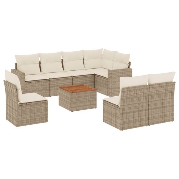 vidaXL Set Divano da Giardino 9 pz con Cuscini Beige in Polyrattan