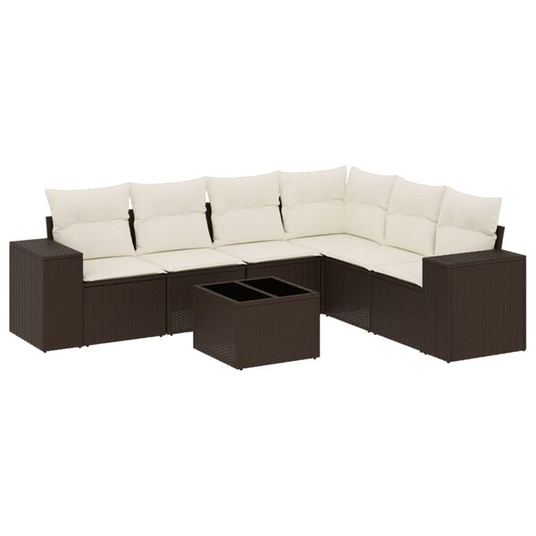 vidaXL Set Divani da Giardino 7 pz con Cuscini Marrone in Polyrattan