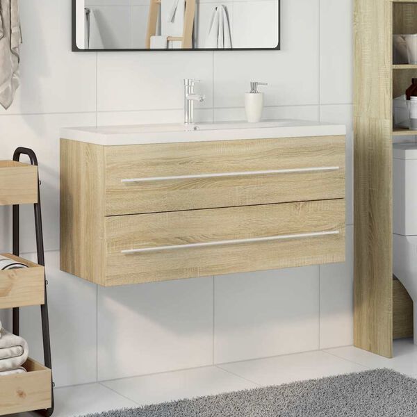 vidaXL Set Mobili da Bagno 2 pz Rovere Sonoma in Legno Multistrato