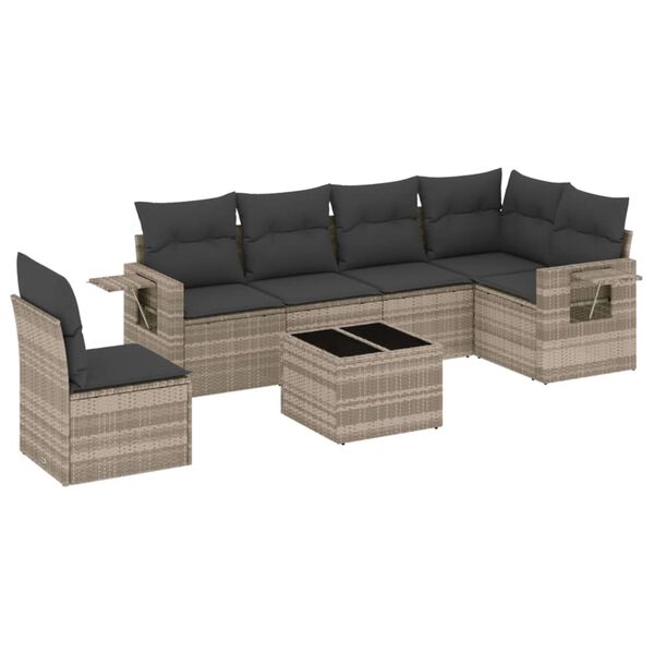 vidaXL Set Divani da Giardino 7pz con Cuscini Grigio Chiaro Polyrattan