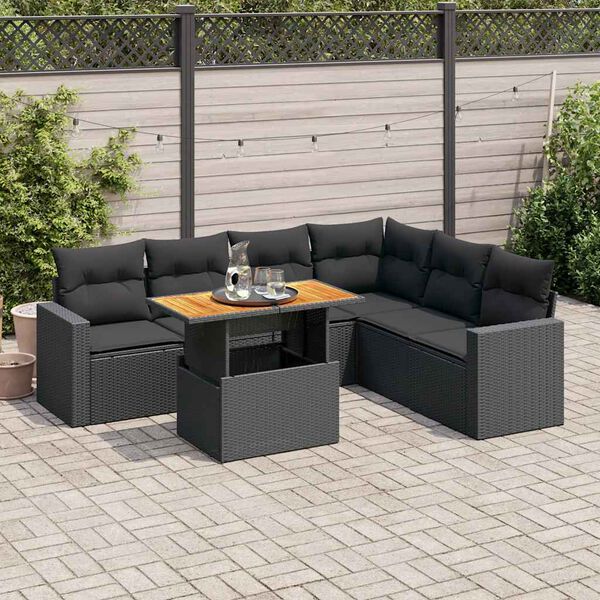 vidaXL Set Divani da Giardino con Cuscini 7pz Nero Polyrattan