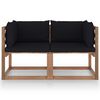 vidaXL Divano da Giardino Pallet 2 Posti con Cuscini Neri Legno Pino