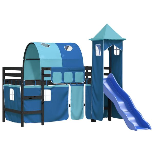 vidaXL Letto a Soppalco con Torre Bambini Blu 90x200cm Massello Pino