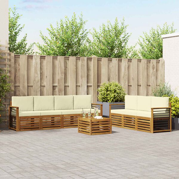 vidaXL Set divani 8 pcs Naturale e Crema Legno di Acacia Massello