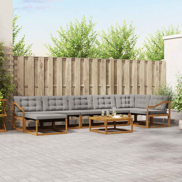 vidaXL Set di divani da esterno 8 pcs Grigio Naturale e Chiaro