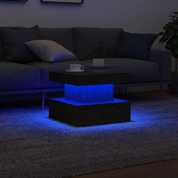 vidaXL Tavolino da Salotto con Luci LED Rovere Nero 50x50x40 cm