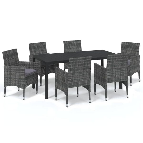 vidaXL Set da Pranzo per Giardino 7 pz con Cuscini Polyrattan Grigio