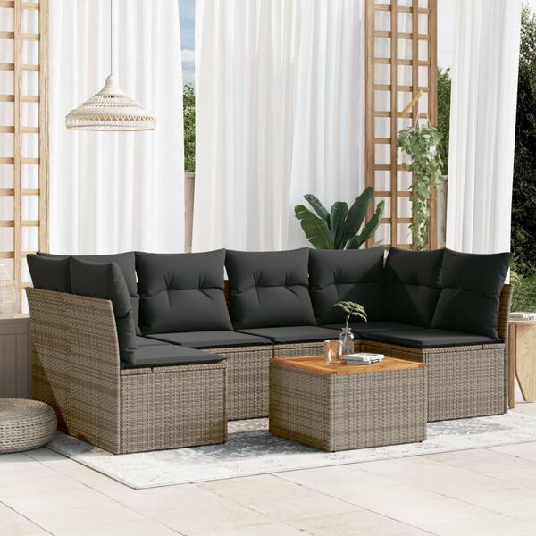 vidaXL Set Divani da Giardino 7 pz con Cuscini Grigio in Polyrattan