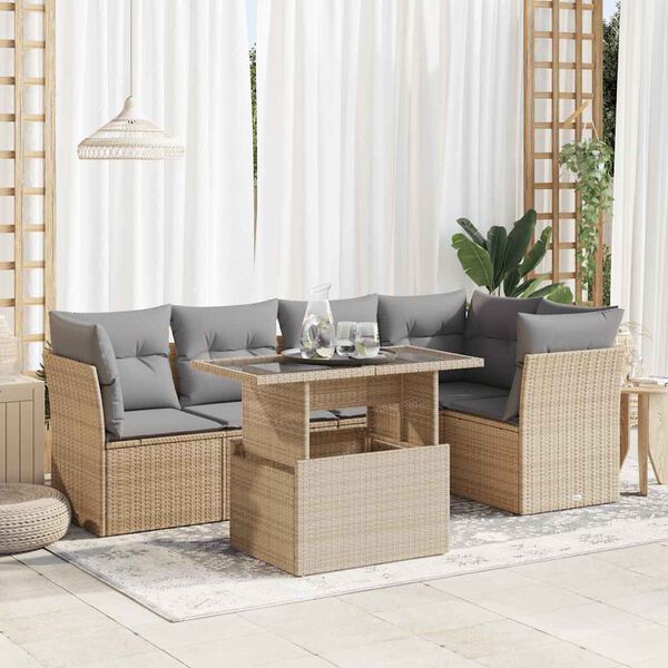vidaXL Set Divano da Giardino 6 pz con Cuscini Beige in Polyrattan