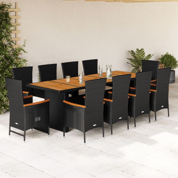 vidaXL Set da Pranzo da Giardino 11 pz con Cuscini in Polyrattan Nero