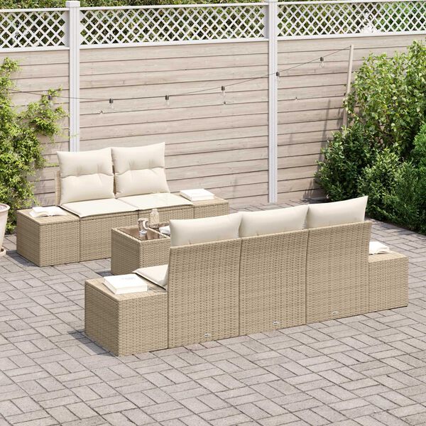 vidaXL Set Divano da Giardino con cuscino 6 pcs Beige polyrattan
