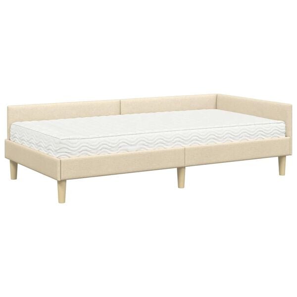 vidaXL Struttura Letto Angolare con Materasso 2 pcs Crema Tessuto